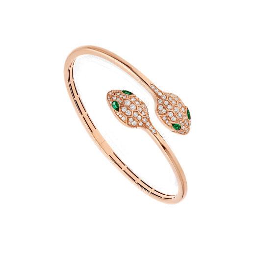 ˇSirae GemˇSERPENTI BRACELET PINK GOLD MALACHITE DIAMOND DOUBLE SNAKE