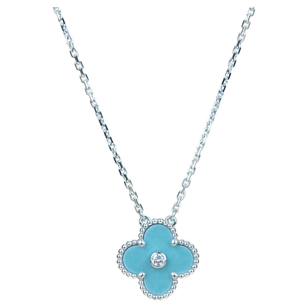 ˇSirae GemˇCLOVER 15MM DIAMOND SVRES PORCELAIN  NECKLACE SILVER