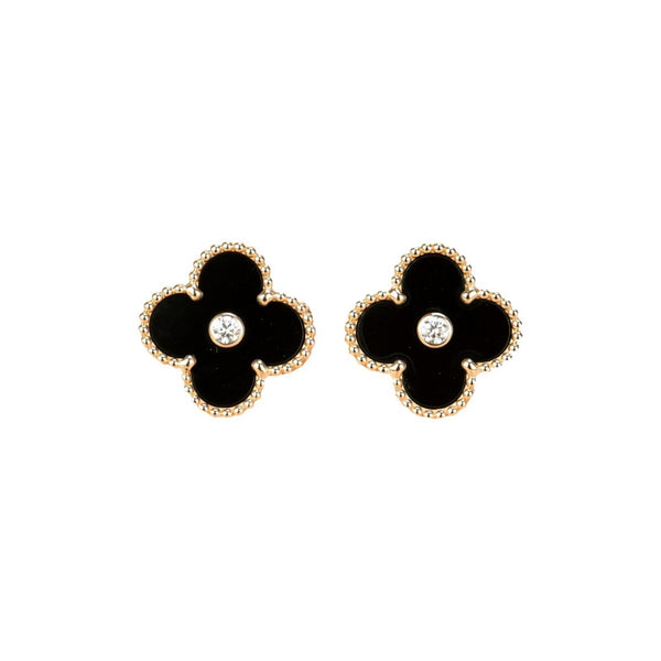 ˇSirae GemˇCLOVER MEDIUM 1 MOTIFS ONYX DIAMOND EARRINGS