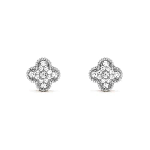 ˇSirae GemˇCLOVER 1 MOTIFS DIAMOND STUD EARRINGS SILVER