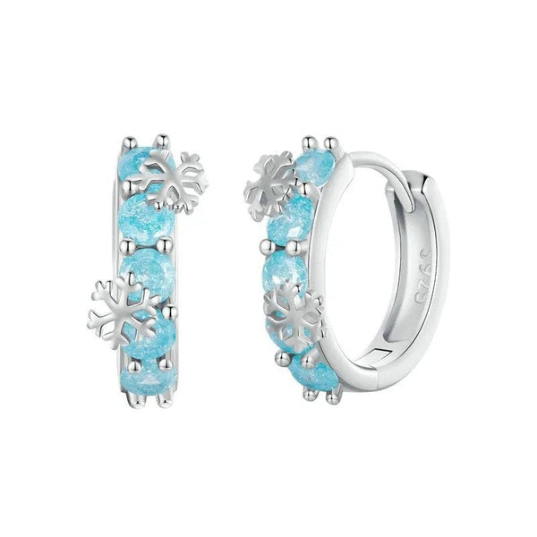 ˇSirae GemˇIce Flower Zirconia Platinum Plated Hoop Earrings