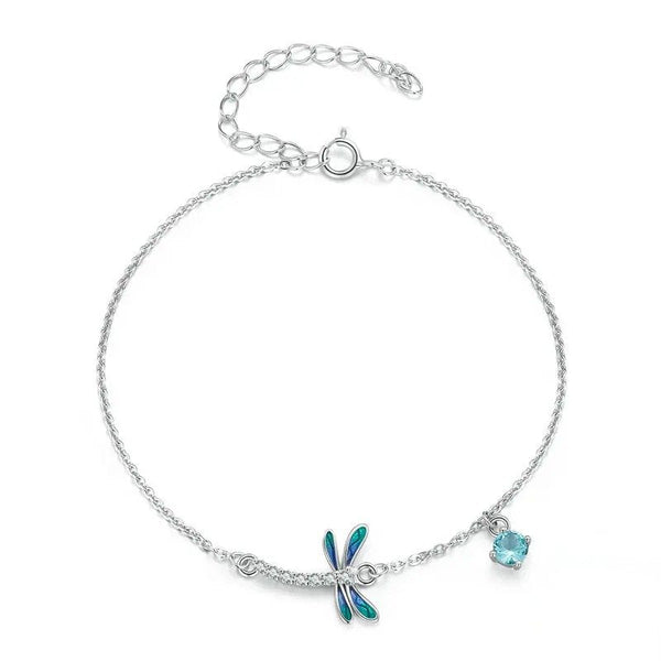 ˇSirae GemˇSilver Green and Blue Enamel Dragonfly Bracelet Insect Chain Link for Women