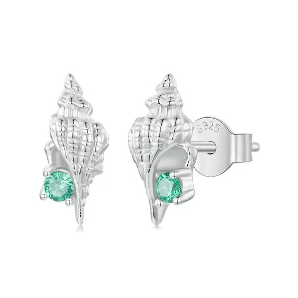 ˇSirae GemˇConch Stud Earrings Inlaid Green Zirconia Hypoallergenic Earrings
