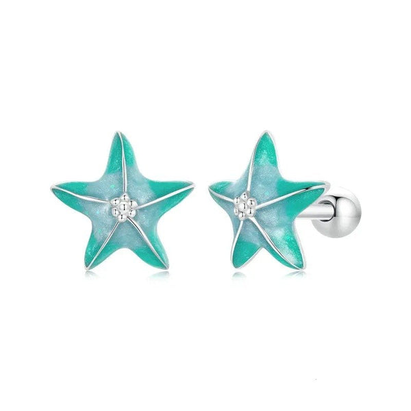 ˇSirae GemˇBlue Starfish Stud Earrings Platinum Plated Simple Earrings