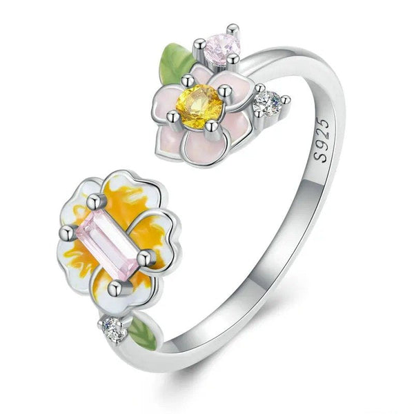 ˇSirae GemˇColorful Enamel Flower Adjustable Ring Yellow Zircon Open Ring