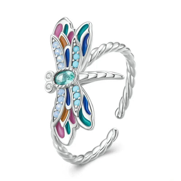 ˇSirae GemˇEnamel Dragonfly Opening Ring Insect Adjustable Ring