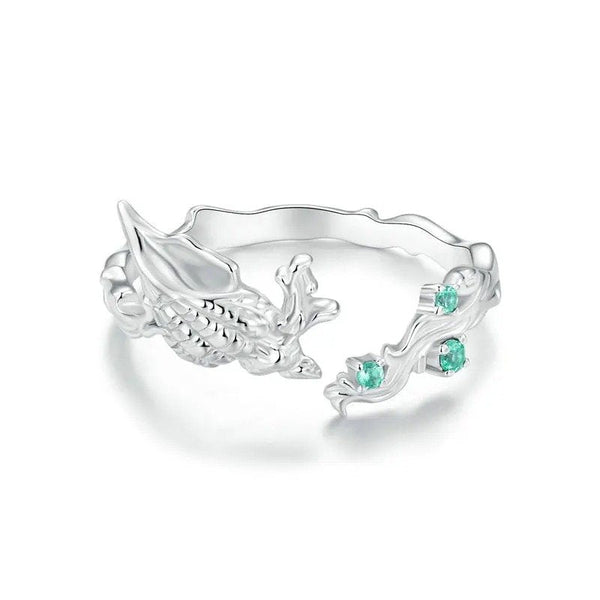 ˇSirae GemˇConch Open Ring Inlaid Green CZ Ocean Series Adjustable Rings