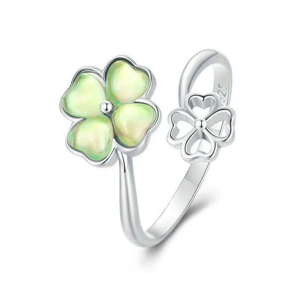 ˇSirae GemˇWhite Gold Plated Lucky Four-Leaf Clover Ring