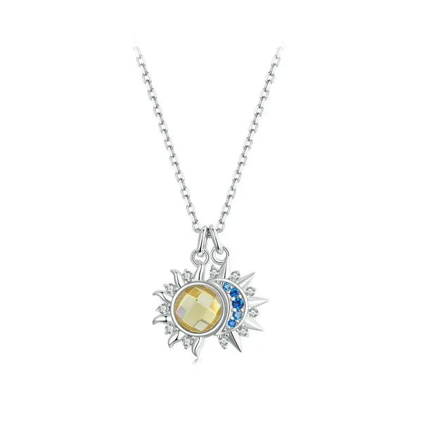 ˇSirae GemˇWhite Gold Plated Sun and Moon Necklace