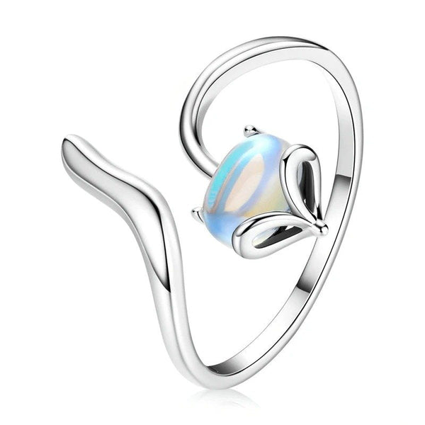 ˇSirae GemˇMoonstone Adjustable Ring 925 Sterling Silver Fox Shape Design Silver Ring