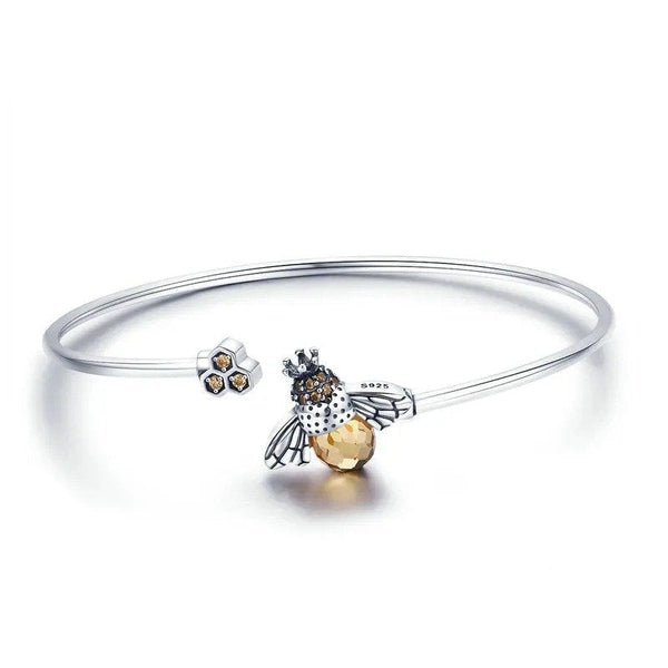 ˇSirae GemˇCrystal Yellow Bee Bangle Silver Cute Insect Bracelets for Women