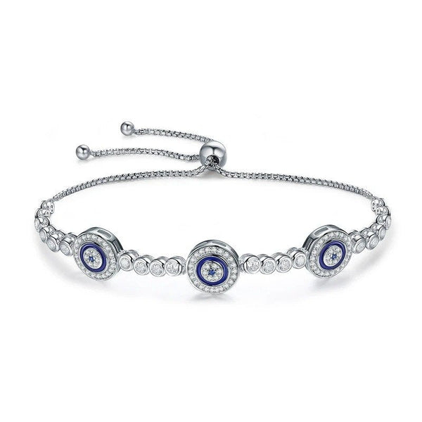 ˇSirae GemˇSilver Luxury Round Blue Evil Eyes Clear Cubic Zircon Crystal