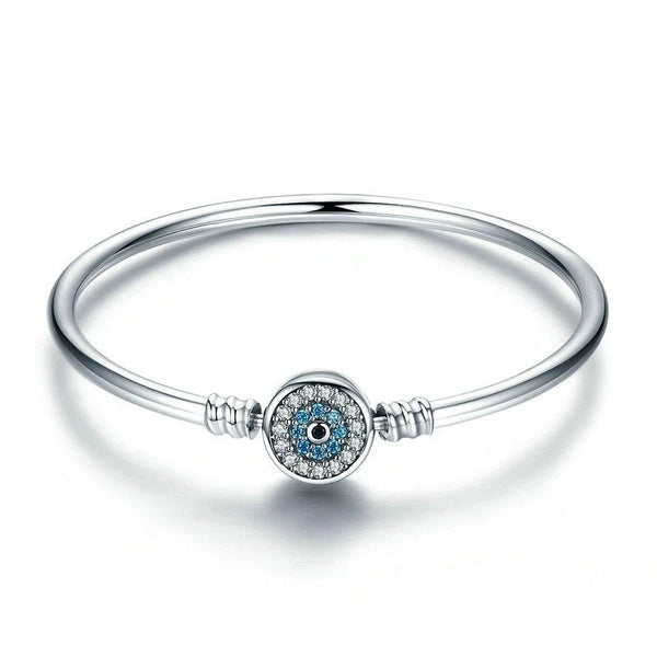 ˇSirae GemˇBlue Evil Eye Bangle Demon Eye Charm Bracelet Clear CZ Luxury