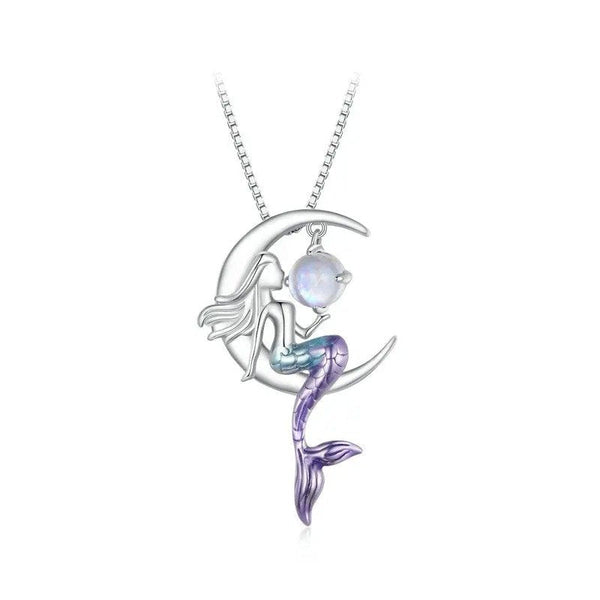 ˇSirae GemˇMermaid Pendant Necklace Moon Neck Chain