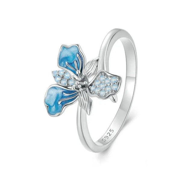 ˇSirae GemˇBlue Iris Adjustable Ring Exquisite Enamel Flower Opening Ring