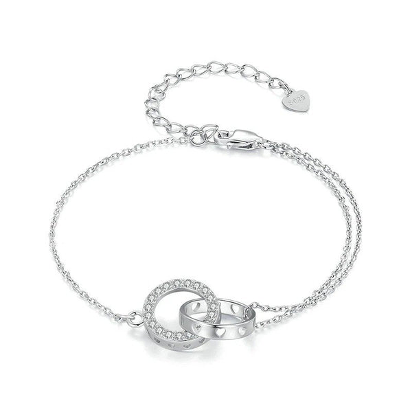 ˇSirae GemˇSilver Double Circle Bracelet Eternity Adjustable Chain Link Platinum Plated