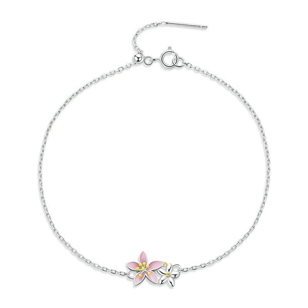 ˇSirae GemˇBeautiful Cherry Blossom Bracelet Adjustable Silver Snake Chain Link