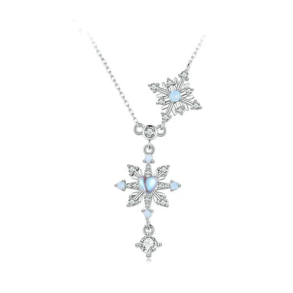 ˇSirae GemˇSnowflake Pendant Necklace Heart-shaped Moonstone Starburst Neck Chain