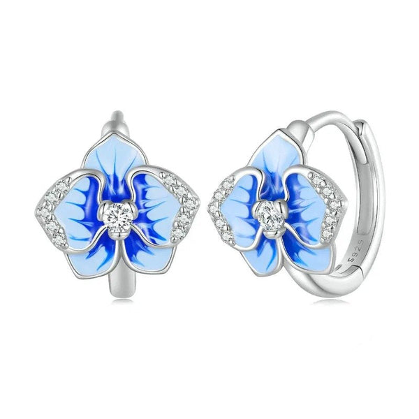 ˇSirae GemˇBlue Enamel Butterfly Orchid Ear Clips Phalaenopsis Flower