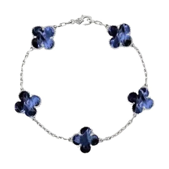 ˇSirae GemˇCLOVER 5 MOTIF PIETERSITE SILVER BRACELET