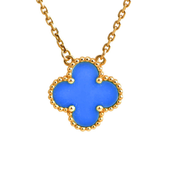 ˇSirae GemˇCLOVER 15MM BLUE AGATE NECKLACE