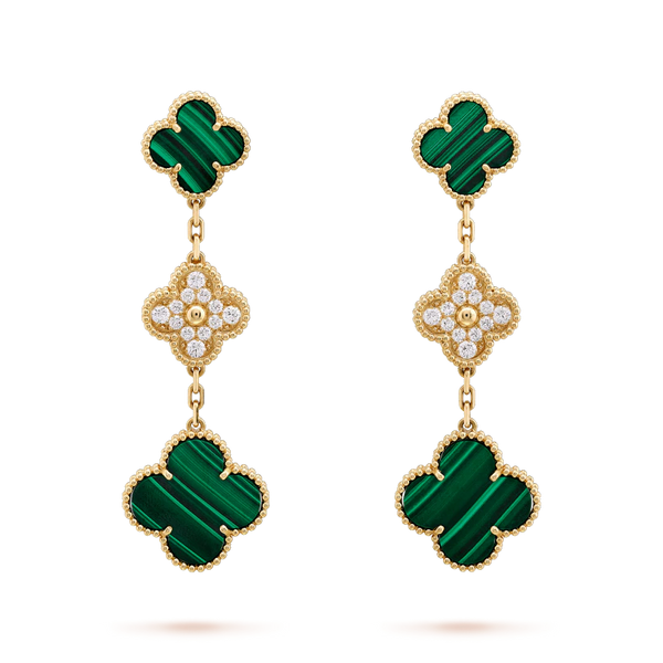 ˇSirae GemˇCLOVER EARRINGS GOLD MALACHITE DIAMOND 3 MOTIF