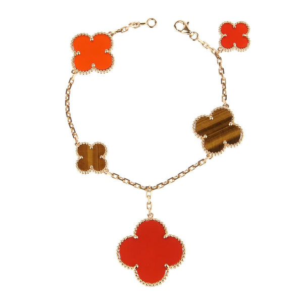ˇSirae GemˇCLOVER BRACELET 5 MOTIFS CARNELIAN TIGER EYE