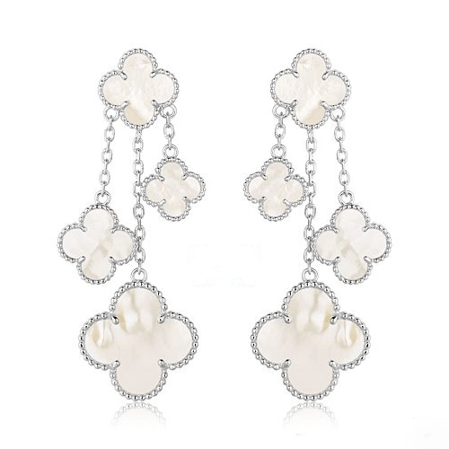 ˇSirae GemˇCLOVER EARRINGS WHITE MOP 4 MOTIFS SILVER