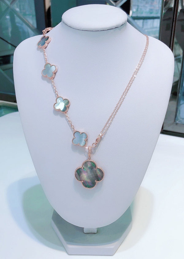 ˇSirae GemˇCOMBINED BRACELET 5 MOTIFS AND NECKLACE DARK MOP ROSE GOLD