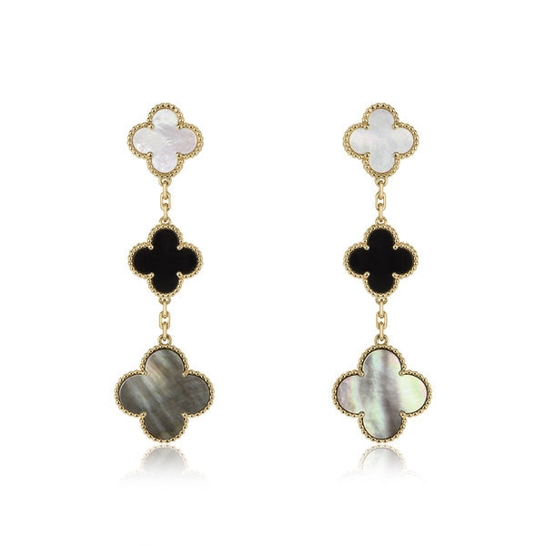 ˇSirae GemˇCLOVER EARRINGS GOLD ONYX MOP 3 MOTIF