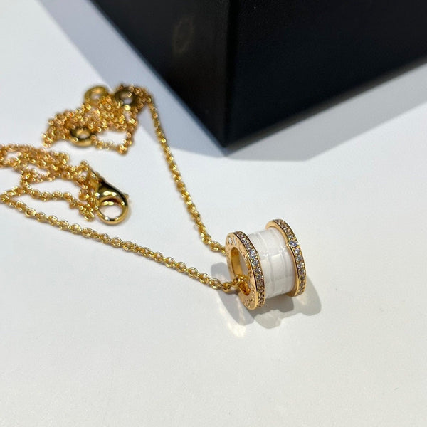 ˇSirae GemˇZERO 1 WHITE CERAMIC DIAMOND ROSE GOLD NECKLACE